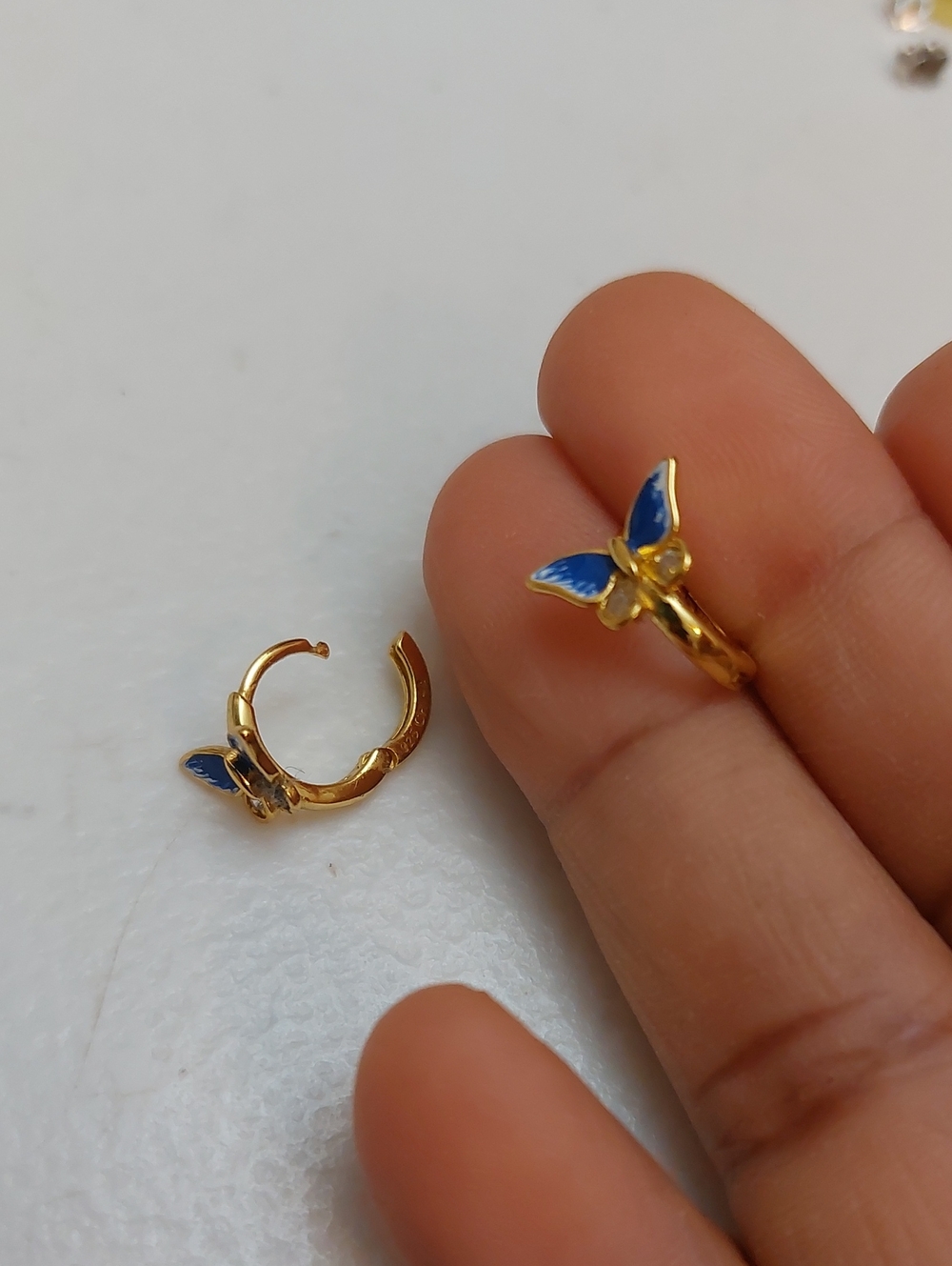 925 China Dainty Blue Butterfly Gold Tone Hoop Earrings